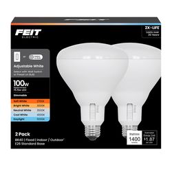 Feit BR40 E26 (Medium) LED Bulb Adjustable White 100 Watt Equivalence 2 pk