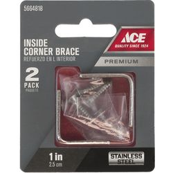 Ace 1 in. H X 2.75 in. W X 1 in. D Stainless Steel Inside Corner Brace