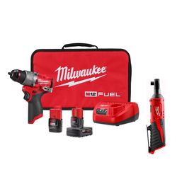 Milwaukee M12 FUEL Hammer Drill Kit with 3/8 inch Ratchet Bundle