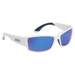 Flying Fisherman Razor Sunglasses Unisex Matte White Frame Smoke Blue Mirror Lens Polarized