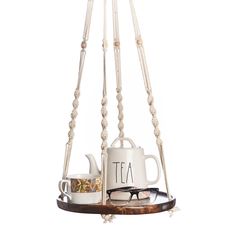 Primitive Planters Brown/Off-White Cotton/Wood 36 in. H Shelf Plant Hanger 1 pk