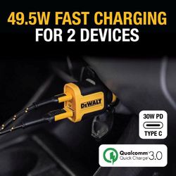 DeWalt Black/Yellow Car Charger 2 Port USB Car Charger For All Mobile Devices