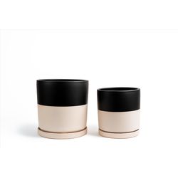 Momma Pots Gemstone Cylinder Porcelain Planter Set Top Half Black