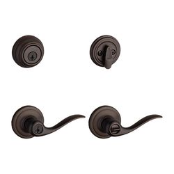 Kwikset SmartKey Tustin Venetian Bronze Entry Lever and Deadbolt Set KW1 1-3/4 in.