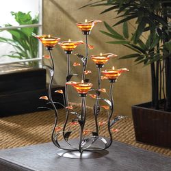 Gallery of Light 24.25 in. H X 10 in. L Orange Calla Lily Glass/Iron Decorative Candle Holder
