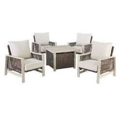 Living Accents Elgin 5 pc Brown Steel Fire Pit Chat Set White