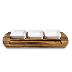 Kalmar Home Brown/White Acacia Wood Appetizer Serving Tray Set 4 pc