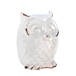 Accent Plus Crackle Owl 6.5 in. H X 4.625 in. L White Ceramic Statue