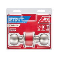 Ace Ball Knob Satin Nickel Privacy Lockset 1-3/4 in.