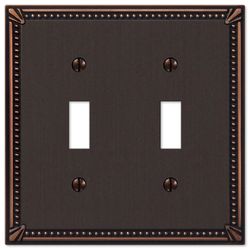 Amerelle Imperial Bead Aged Bronze 2 gang Die-Cast Metal Toggle Wall Plate 1 pk