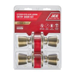 Ace Tulip Knob Antique Brass Entry Door Kit KW1 1-3/4 in.