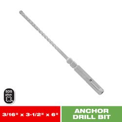 Diablo 3/16 in. X 6 in. L Carbide Concrete Anchor Hammer Drill Bit SDS-Plus Shank 1 pk