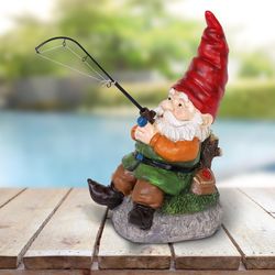 Exhart WindyWings Multicolored Resin 13 in. H X 8.5 in. L X 6 in. W Fishing Frank Gnome Statue