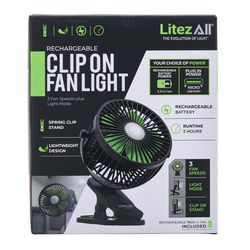 LitezAll 7.5 in. H 3 speed Clip-On Fan Light