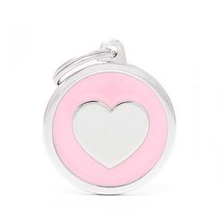 MyFamily Classic Pink/White Heart Metal Pet Tags Large