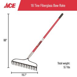 Ace 57 in. 16 Tine Steel Bow Rake Fiberglass Handle