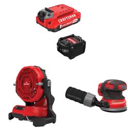 CRAFTSMAN V20 3Ah Advanced Battery Starter with 3-Speed Misting Fan with 5-in Random Orbit Sander