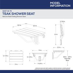DreamLine Shower Seat Chrome Natural Teak Shower Seat Stainless Steel 11-3/8 in. H X 15 in. L