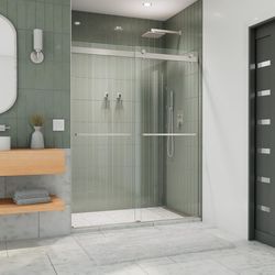 DreamLine Essence 76 in. H X 56-60 in. W Brushed Nickel Frameless Shower Door