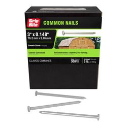 Grip-Rite 10D 3 in. Common Hot-Dipped Galvanized Steel Nail Flat Head 5 lb