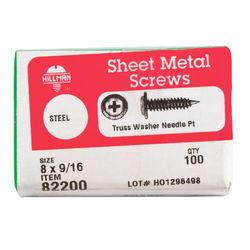HILLMAN No. 8 Ga. X 9/16 in. L Phillips Truss Head Sheet Metal Screws 100 pk