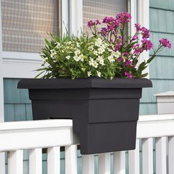 Novelty 10 in. H X 12 in. W X 16 in. D Plastic Countryside Over-The-Rail Deck Rail Planter Black