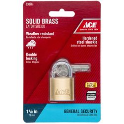 Ace 1-1/16 in. H X 1-1/8 in. W X 7/16 in. L Brass Double Locking Padlock