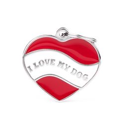 MyFamily Charms Red & White I Love My Dog Metal Dog Pet Tags Medium