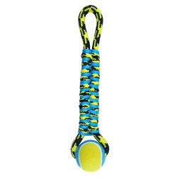 Boss Pet Pet Park Blvd For Dog Yellow Woven Paracord Rope with Tennis Ball Dog Toy 1 pk