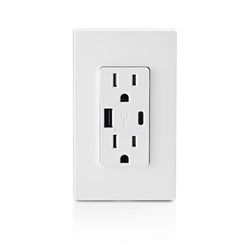 Leviton Decora 15 amps Type A/C Duplex White Outlet and USB Charger 5-15R 2 pk