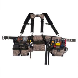 Bucket Boss 29 pocket Polyester Tool Belt with Suspenders Tan 52 in.