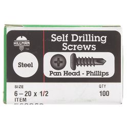 HILLMAN No. 6 Ga. X 1/2 in. L Phillips Pan Head Self-Drilling Screws 100 pk