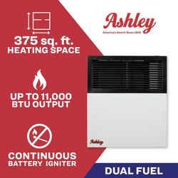 US Stove Ashley Hearth 375 sq ft 11000 BTU Natural Gas/Propane Wall Heater
