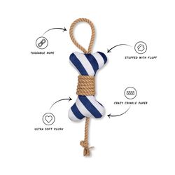 Pet Shop by Fringe Studio Pet Shop For Dog Blue/White Plush/Rope Squeak Dog Toy 1 pk