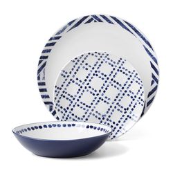 Onieda Entertain 365 Blue/White Porcelain Harbour Dinnerware Set 12 pc