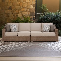 Signature Design by Ashley Carmel Bay Brown Aluminum Frame Casual Loveseat Set Beige