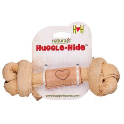 HuggleHounds Naturals For Dog Beige Leather Knotted Bone Chew Dog Toy Large