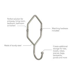 Spectrum 6.25 in. H X 2.75 in. L Satin Nickel Powder Coat Steel Wall Mount Single Hook