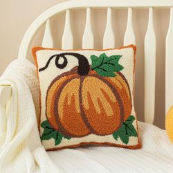 Glitzhome 14 in. Fall Hooked Pumpkin Pillow
