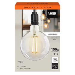 Feit G40 E26 (Medium) Filament LED Bulb Soft White 100 Watt Equivalence 1 pk