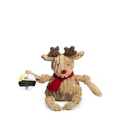 HuggleHounds Knottie For Dog Multicolored Plush Rudy Reindeer Dog Toy Super 1 pk