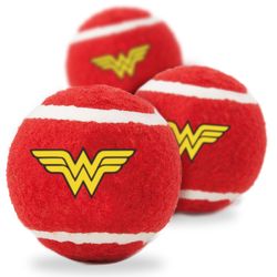 Buckle-Down DC Comics For Dog Multicolored Plush/Rubber Wonder Woman Squeaky Tennis Ball 3 pk