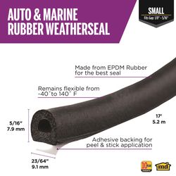 M-D Building Products Black Rubber Weatherstrip For Auto and Marine 204 in. L X 0.31 in.