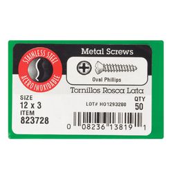 HILLMAN No. 12 Ga. X 3 in. L Phillips Oval Head Sheet Metal Screws 50 pk