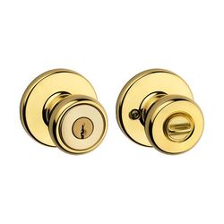 Kwikset Tylo Traditional Polished Brass Entry Knobs 1-3/4 in.