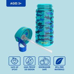 Bentgo 15 oz Blue BPA Free Shark Bottle with Straw Cap