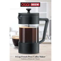 OGGI Brew Black/Clear Glass/Plastic French Press Coffee Maker 34 oz