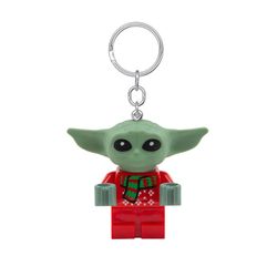 LEGO Star Wars The Mandalorian Plastic Green/Red Grogu Holiday Sweater Keychain w/LED Light