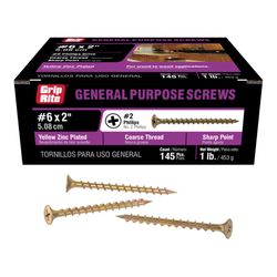 Grip-Rite No. 6 X 2 in. L Phillips Yellow Zinc Coarse Wood Screws 128 pk