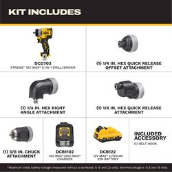 DeWalt 12V MAX XTREME 3/8 in. Brushless Cordless 5-In-1 Drill Kit (Battery & Charger)